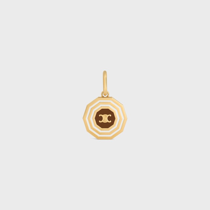 Celine Charms Decagon Triomphe Medal in Enamel and Brass with Gold finish - GOLD / WHITE / TAN - CELINE CHARMS - 1 | CELINE