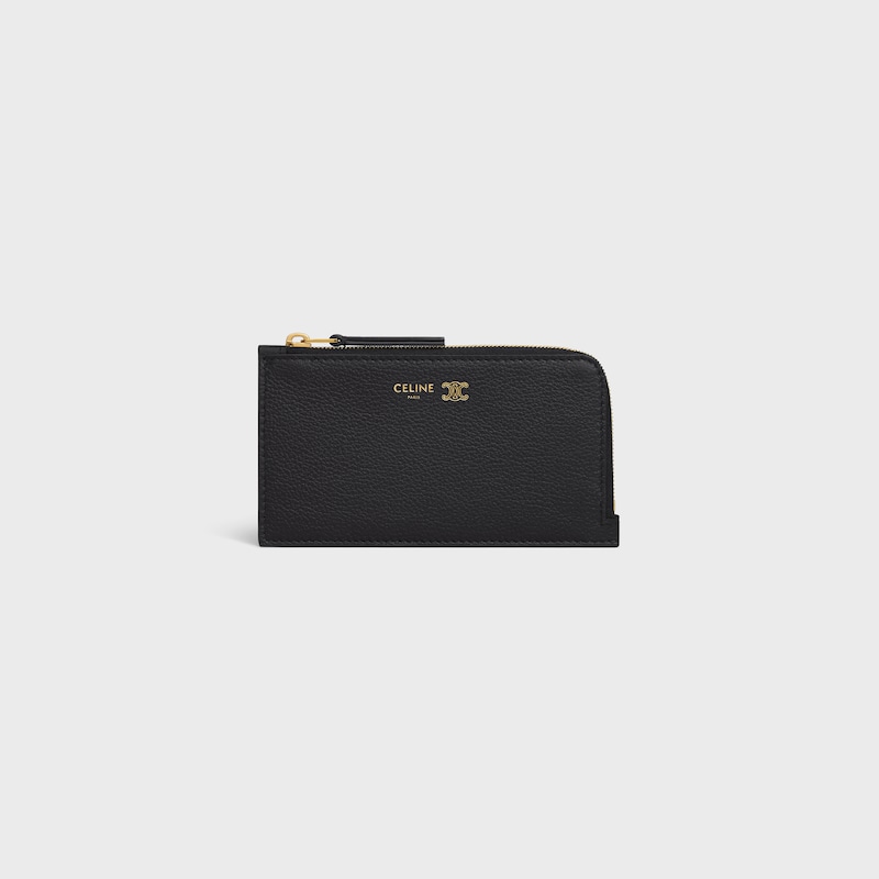 LONG ZIPPED CARD HOLDER IN SUPPLE GRAINED CALFSKIN - BLACK / ULTRA BLUE - COIN AND CARD HOLDERS - 1 | CELINE