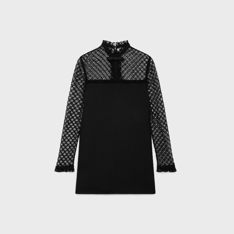 minivestido de encaje de lana diagonal - NEGRO -  - 1 | CELINE