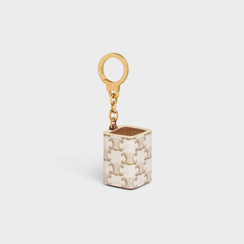Miniature Perfume Holder Charm in Triomphe Canvas and calfskin - WHITE - BEAUTY ACCESSORIES - 1 | CELINE