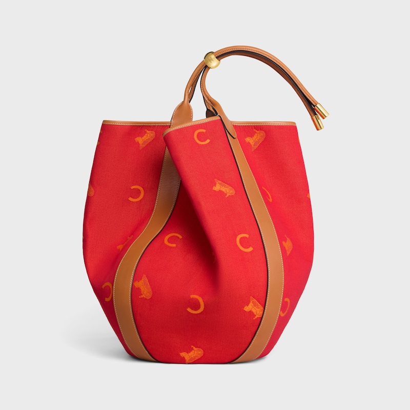 LARGE DROP BUCKET BAG IN JACQUARD C SULKY TEXTILE - RED / ORANGE - NEW - 1 | CELINE