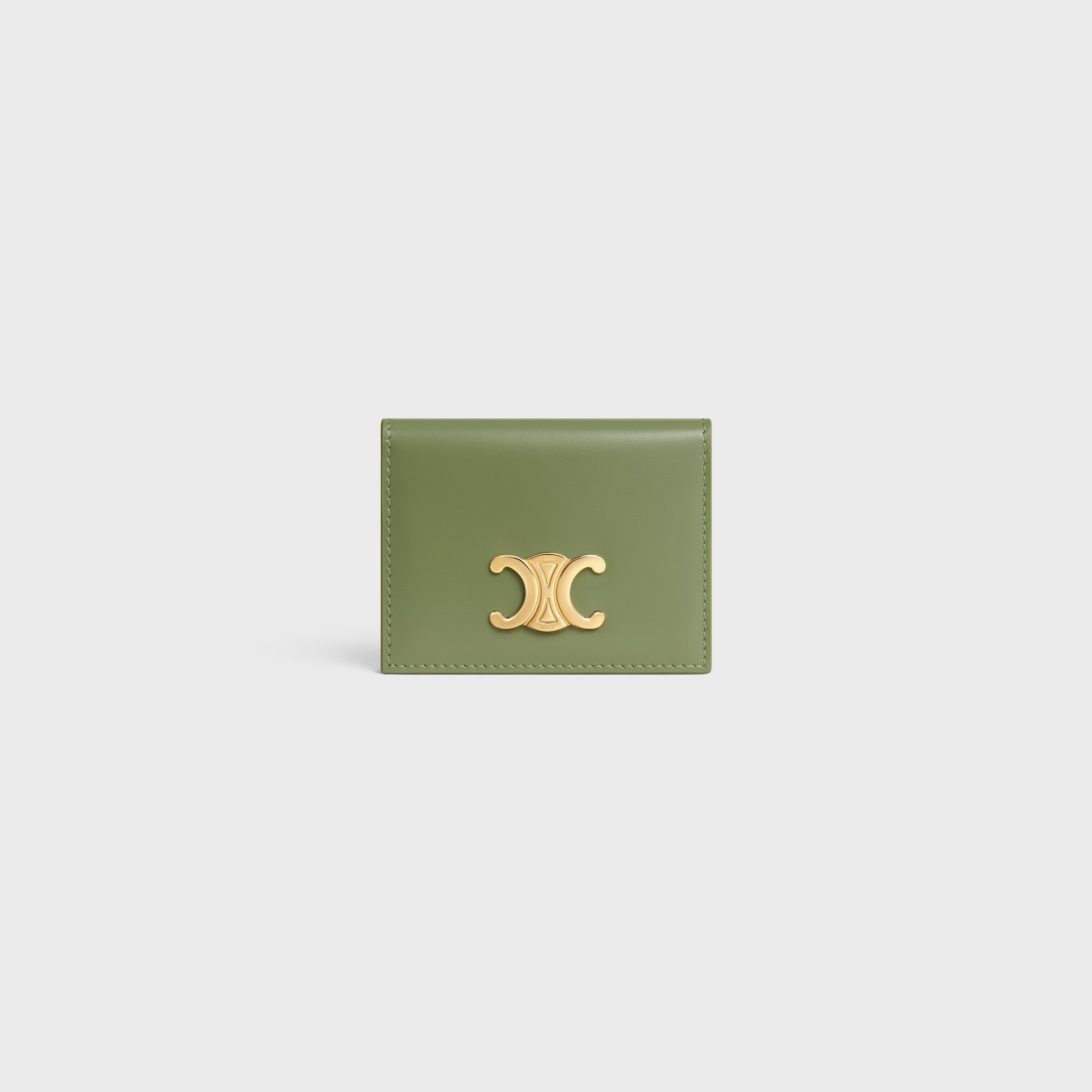 BI-FOLD CARD HOLDER TRIOMPHE IN SHINY CALFSKIN - LIGHT KHAKI | CELINE