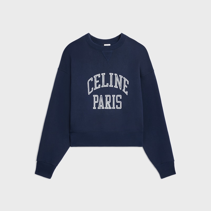 Camisola com capuz larga em fleece de algodão - AZUL-MARINHO/OFF WHITE - - 1 | CELINE