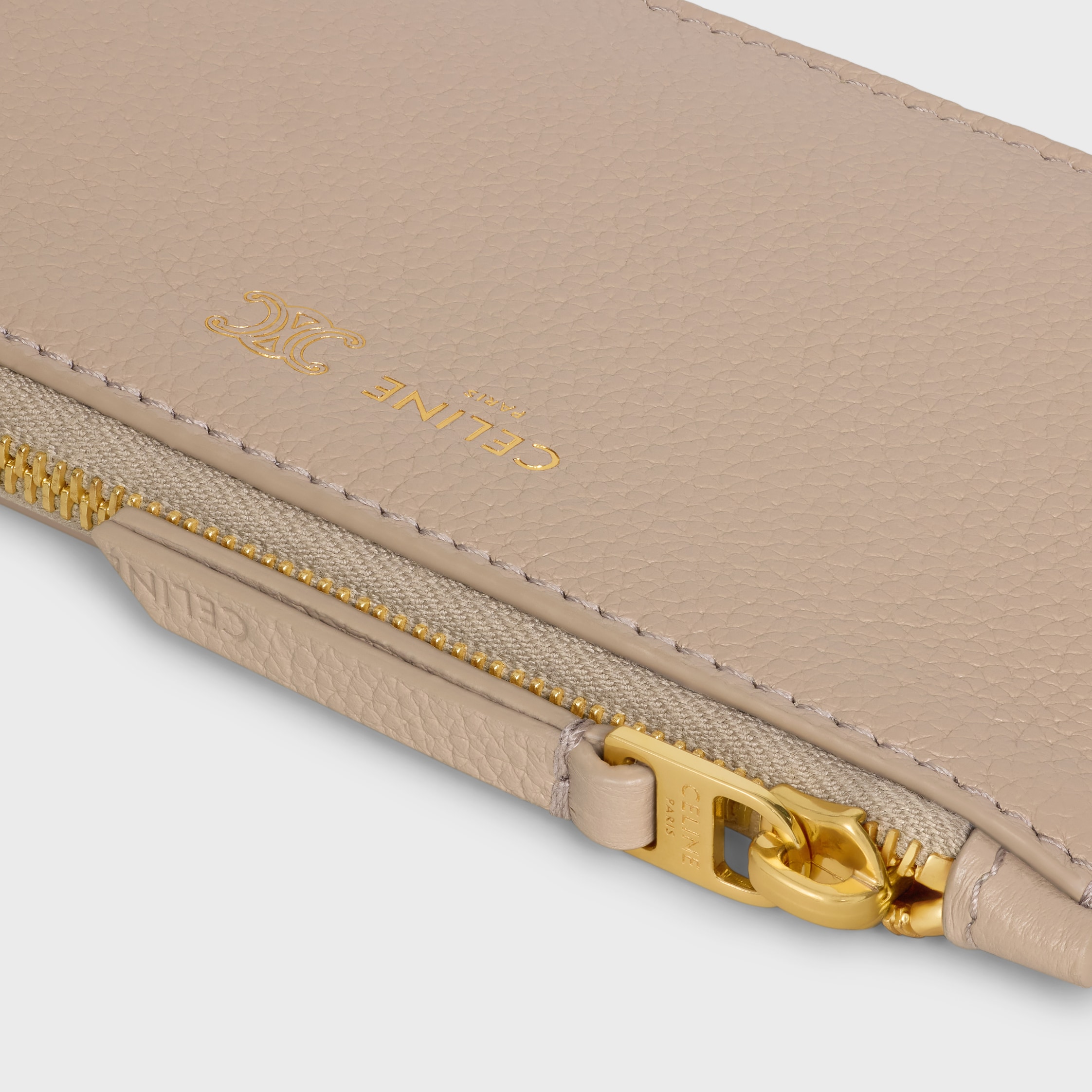 LONG ZIPPED CARD HOLDER IN SUPPLE GRAINED CALFSKIN - SAFARI