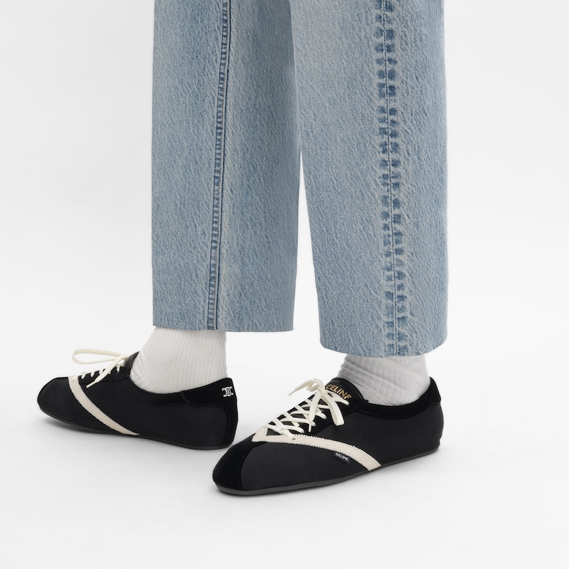 THE FLAT SNEAKER EN GROS GRAIN, VELOURS, CUIR DE CH&Egrave;VRE VELOURS ET CUIR D'AGNEAU - NOIR/BLANC -  - 1 | CELINE