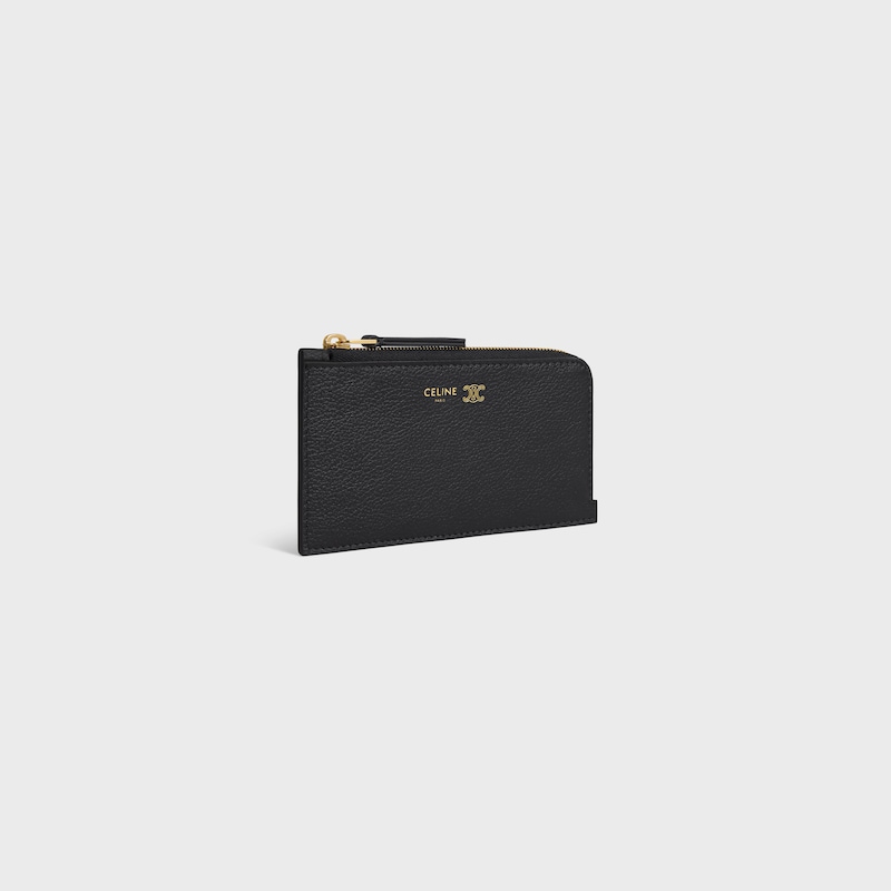 LONG ZIPPED CARD HOLDER IN SUPPLE GRAINED CALFSKIN - BLACK / ULTRA BLUE - COIN AND CARD HOLDERS - 1 | CELINE