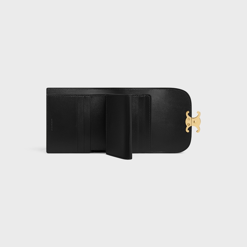 Small Flap Wallet TRIOMPHE IN Shiny calfskin and enamel - BLACK - GIFTS FOR HER - 1 | CELINE