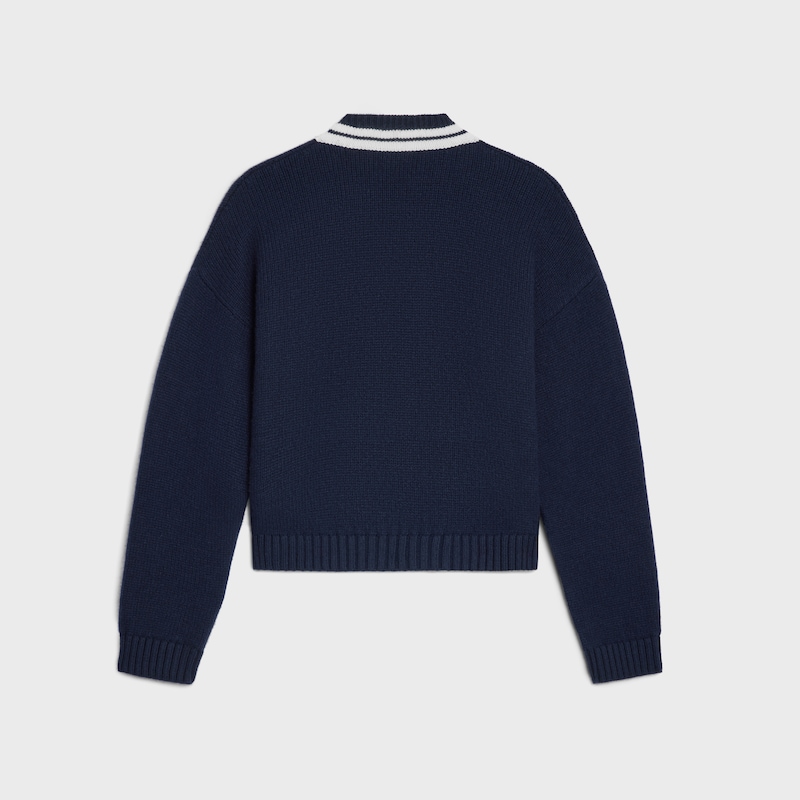 v-neck sweater IN cashmere - NAVY / WHITE -  - 1 | CELINE