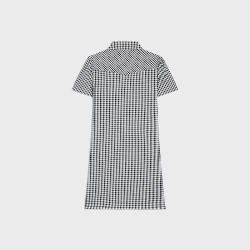mini shirt dress IN vichy silk - CRAIE/GRIS/BLEU -  - 1 | CELINE