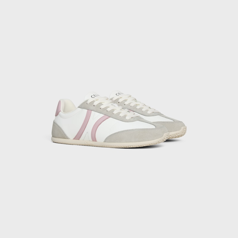 CELINE JOGGER SNEAKER BASSE &Agrave; LACETS EN EN Cuir de veau et cuir de veau velours - BLANC OPTIQUE / GRIS / ROSE -  - 1 | CELINE
