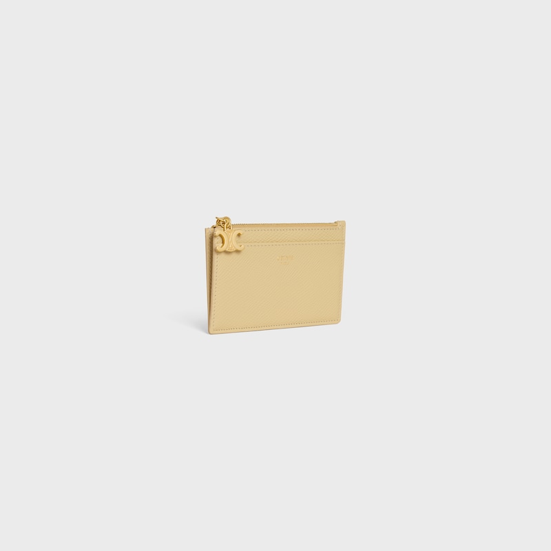 ZIPPED CARD HOLDER TRIOMPHE CHARMS IN GRAINED CALFSKIN - SPRING YELLOW - COIN AND CARD HOLDERS - 1 | CELINE