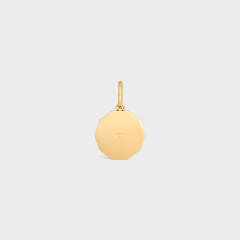 Celine Charms Decagon Triomphe Medal in Enamel and Brass with Gold finish - GOLD / WHITE / TAN - CELINE CHARMS - 1 | CELINE