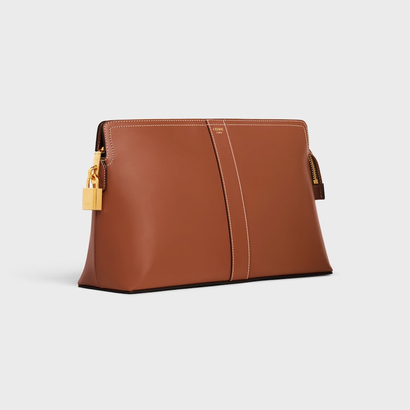 Lock亮澤牛皮革盥洗包 - 棕黃色 - 旅行用品 - 1 | CELINE