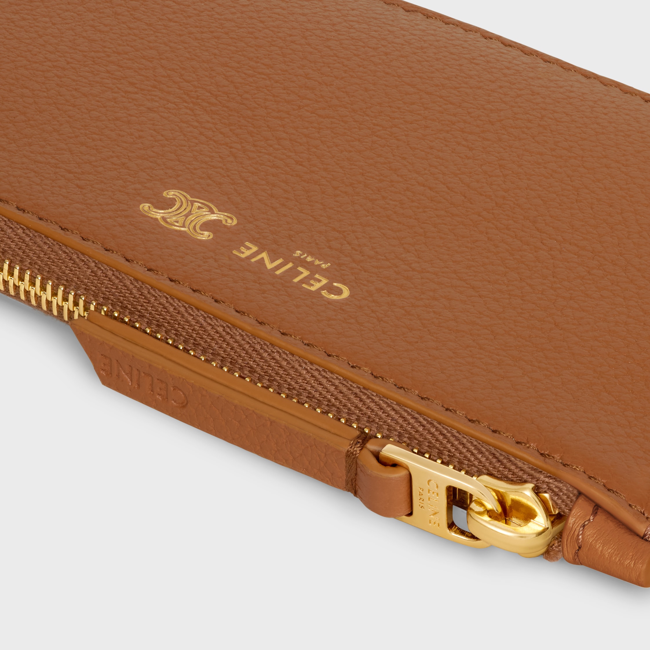 LONG ZIPPED CARD HOLDER IN SUPPLE GRAINED CALFSKIN - SOFT TAN