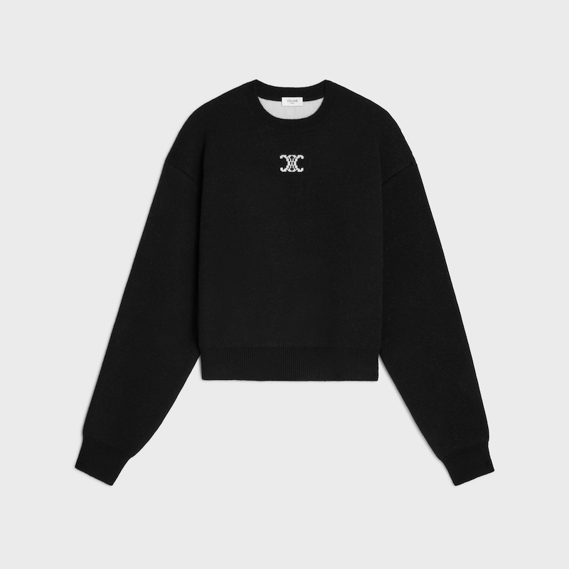 crewneck sweater IN cashmere - BLACK/WHITE -  - 1 | CELINE