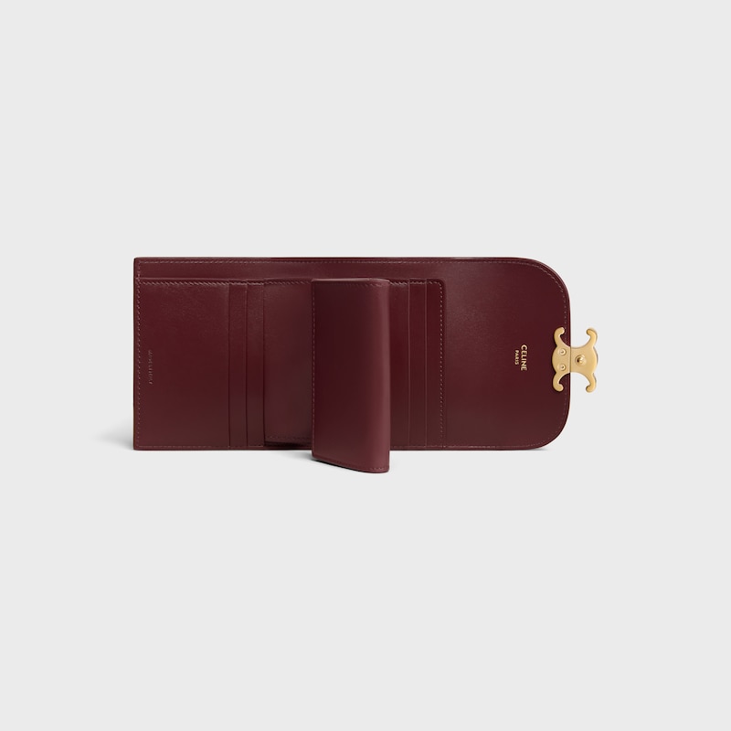 Small Flap Wallet TRIOMPHE IN Shiny calfskin and enamel - SYRAH / WHITE COTTON - NEW - 1 | CELINE