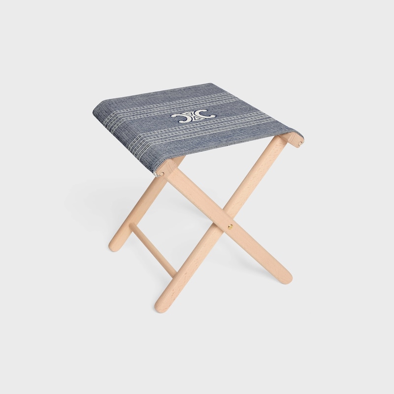 BEACH STOOL IN WOOD AND JACQUARD TEXTILE - BLUE / BEIGE - HOME - 1 | CELINE