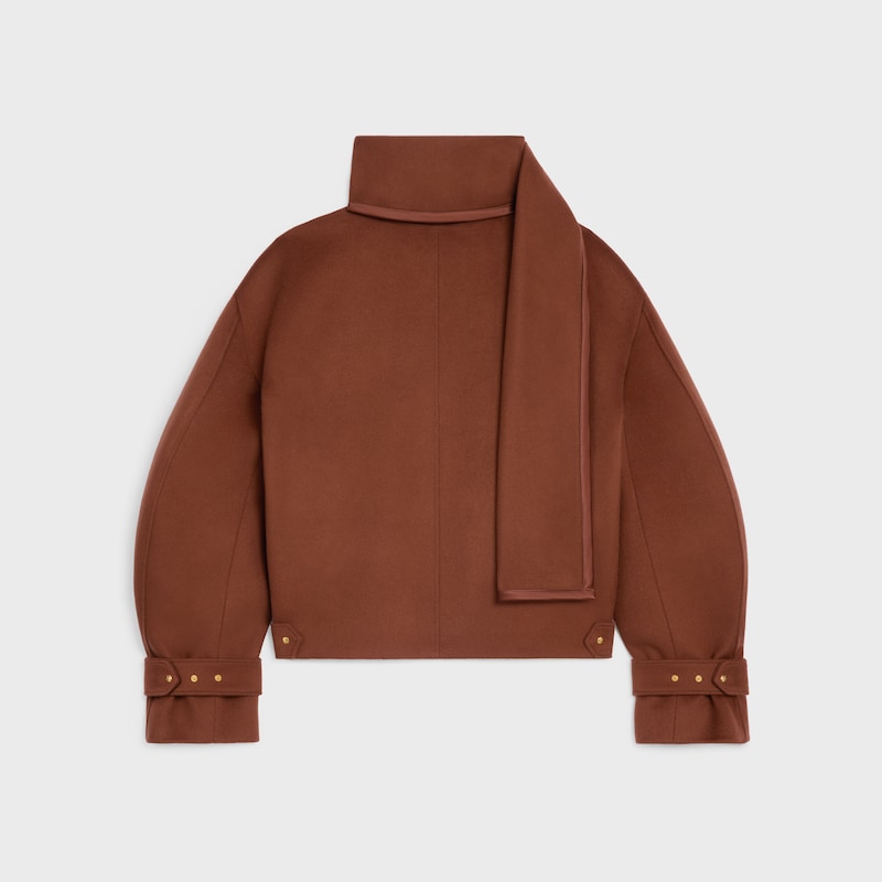 CHAQUETA CON BUFANDA DE PAÑO DE LANA - COÑAC -  - 1 | CELINE