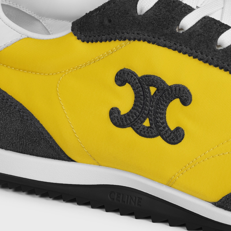 CELINE RACER - SNEAKER BASSE AVEC TRIOMPHE EN NYLON, CUIR DE VEAU VELOURS ET CUIR DE VEAU - JAUNE/GRIS FONC&Eacute; -  - 1 | CELINE