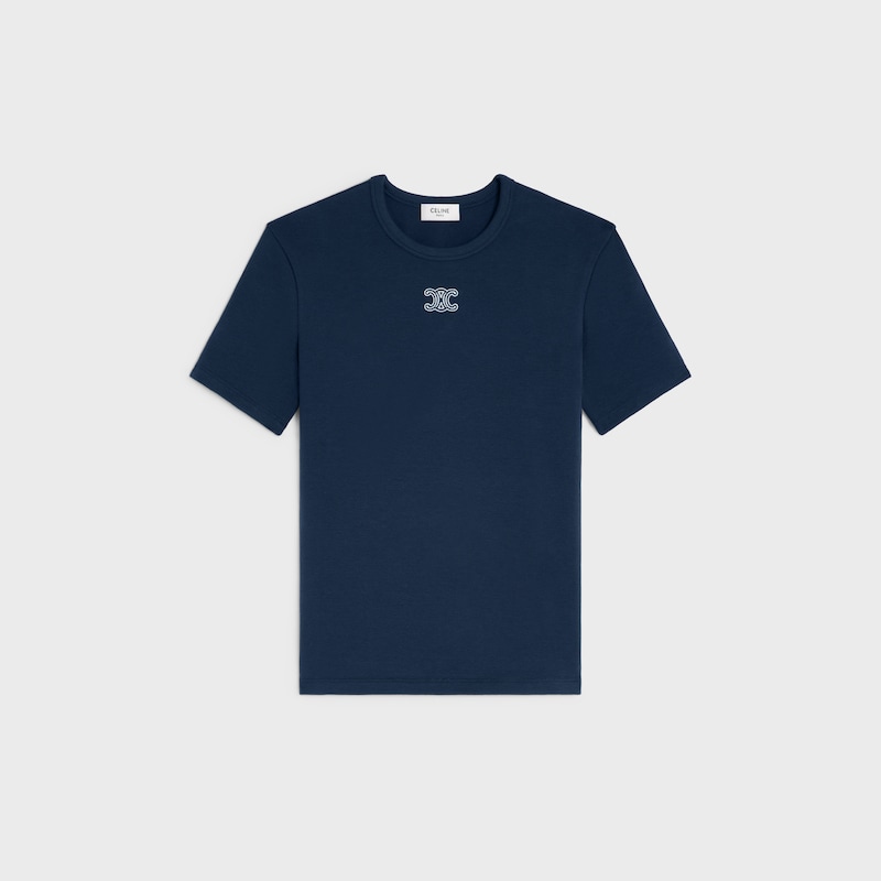 triomphe t-shirt IN ribbed cotton jersey - NAVY/OFF WHITE -  - 1 | CELINE