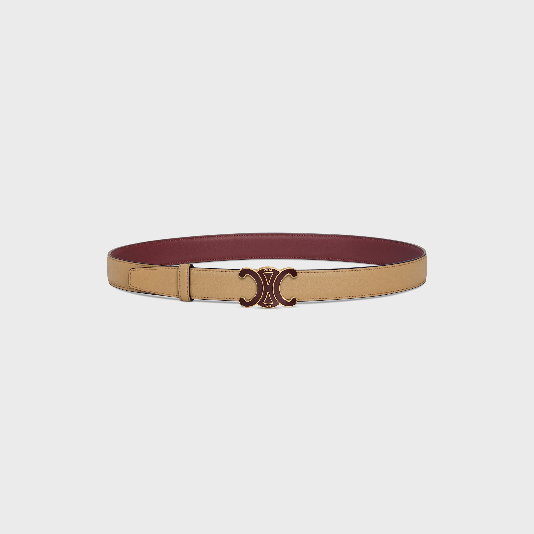 CELINE TRIOMPHE BUCKLE 25MM IN BRASS WITH ENAMEL & Reversible Strap 25MM IN Smooth and Grained Calfskin