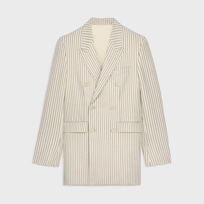 camden jacket in striped wool gabardine - VANILLE/NOIR -  - 4 | CELINE