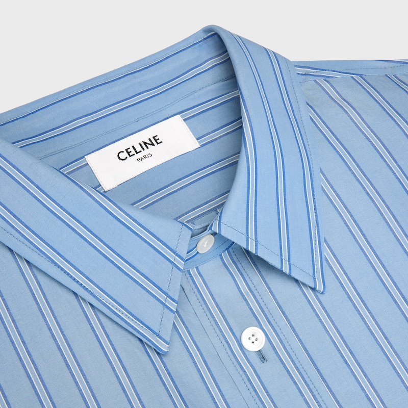 CLASSIC SHIRT IN STRIPED COTTON POPLIN - WASH BLUE/BLUE/CHALK -  - 1 | CELINE