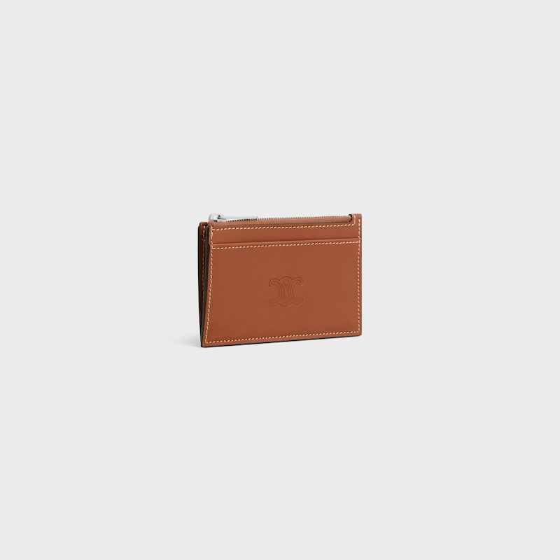 Zipped Card Holder in Natural calfskin with triomphe embossed - TAN - GIFT FINDER - 1 | CELINE