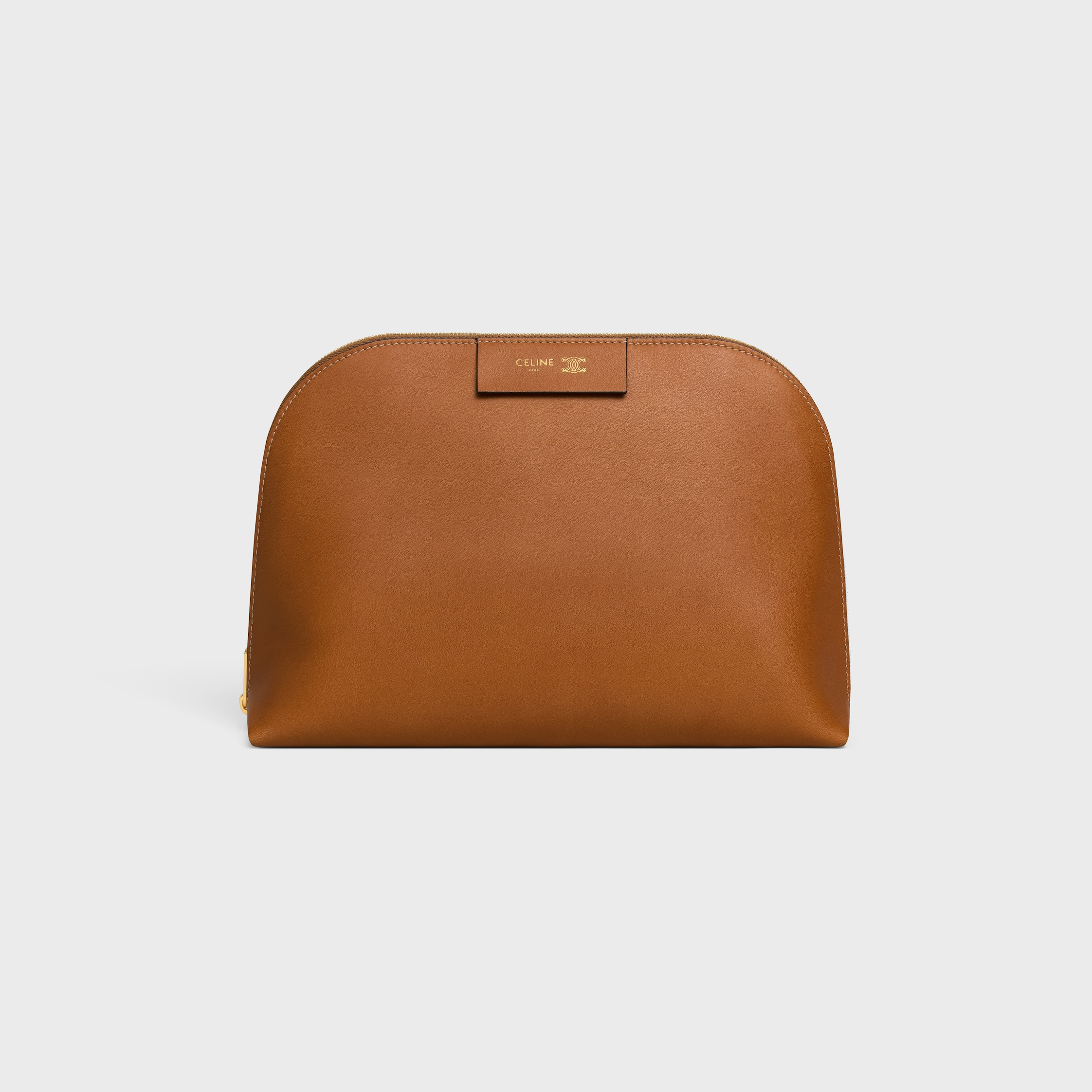 Bolsa cosmética grande em pele de bezerro lisa - Soft Tan / Ultra