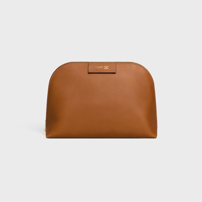 LARGE COSMETIC POUCH IN SMOOTH CALFSKIN - SOFT TAN / ULTRA RED - TRAVEL - 1 | CELINE