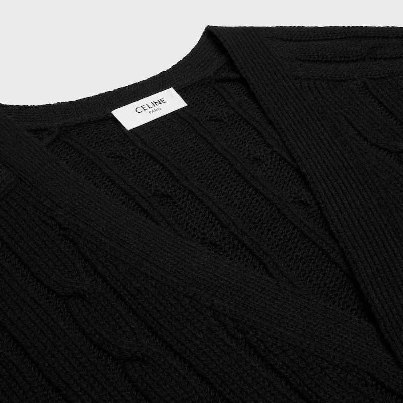 triomphe cardigan em caxemira tricotada em ponto arroz - PRETO - - 1 | CELINE