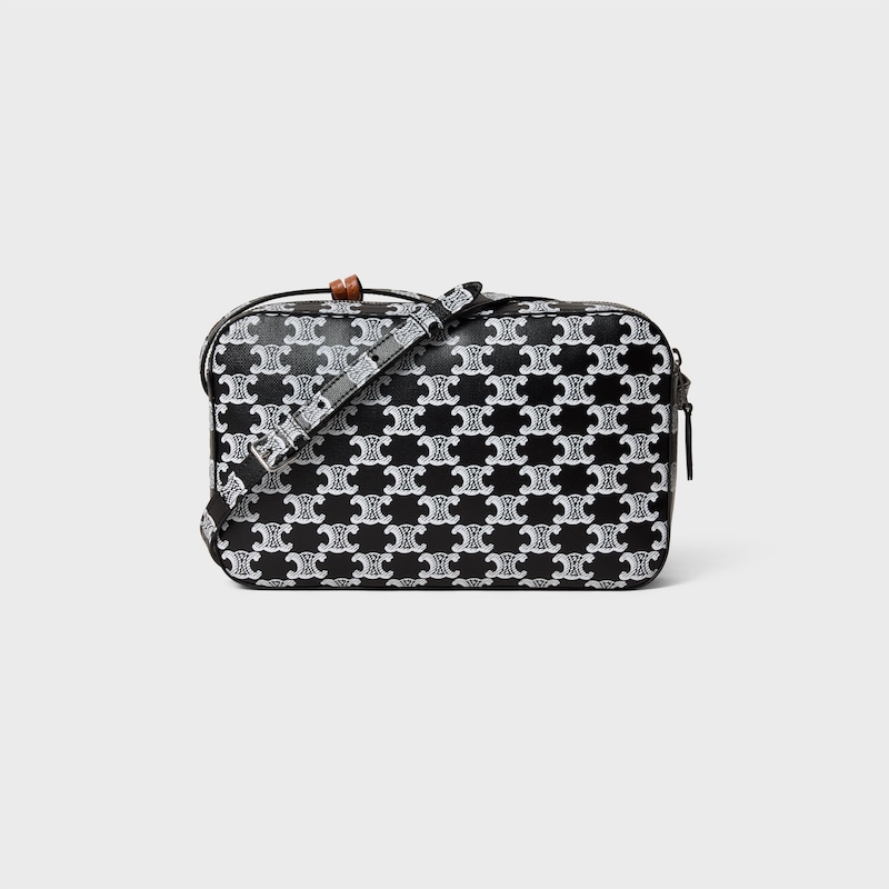 MESSENGER BAG WITH CHARM IN TRIOMPHE CANVAS AND SMOOTH LAMBSKIN - Black / White - CROSS-BODY BAGS - 1 | CELINE