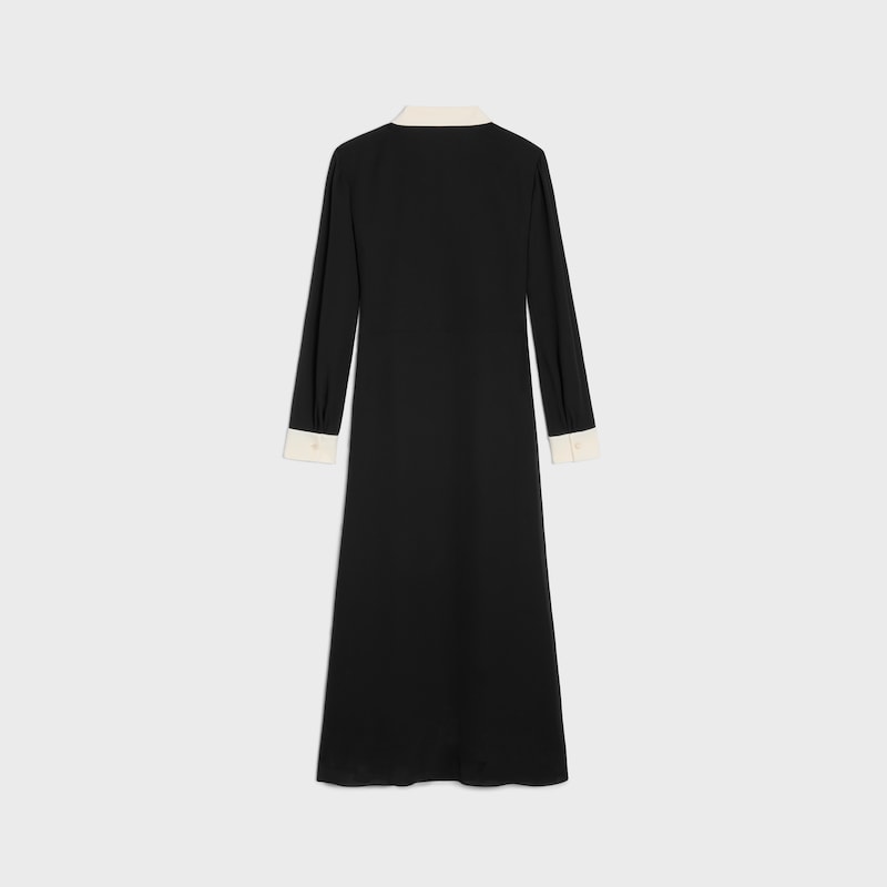 midi polo dress IN viscose georgette - BLACK -  - 1 | CELINE