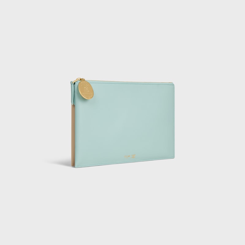 DUO POUCH IN LAMBSKIN - POWDER BLUE / DEEP IVORY - POUCHES AND TECH ACCESSORIES - 1 | CELINE