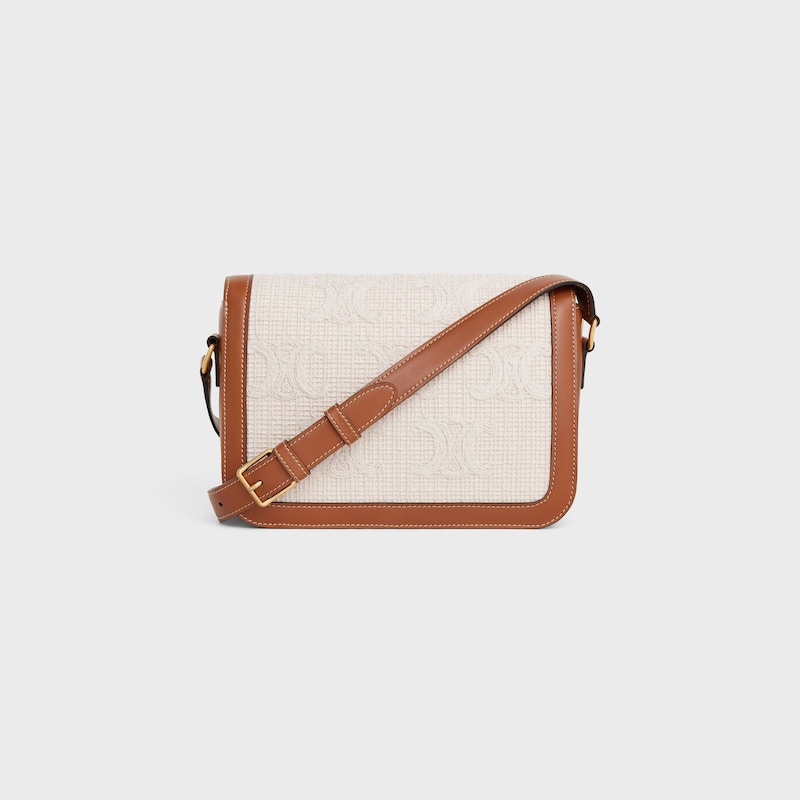 Classique Triomphe Bag in TEXTILE WITH TRIOMPHE CROCHET EMBROIDERY - NATURAL / TAN - CROSS-BODY BAGS - 1 | CELINE
