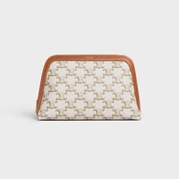 MEDIUM COSMETIC POUCH IN TRIOMPHE CANVAS AND CALFSKIN - WHITE - TRAVEL - 1 | CELINE