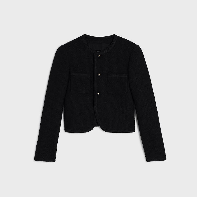 Jaqueta Chasseur em lã natté - PRETO - - 1 | CELINE