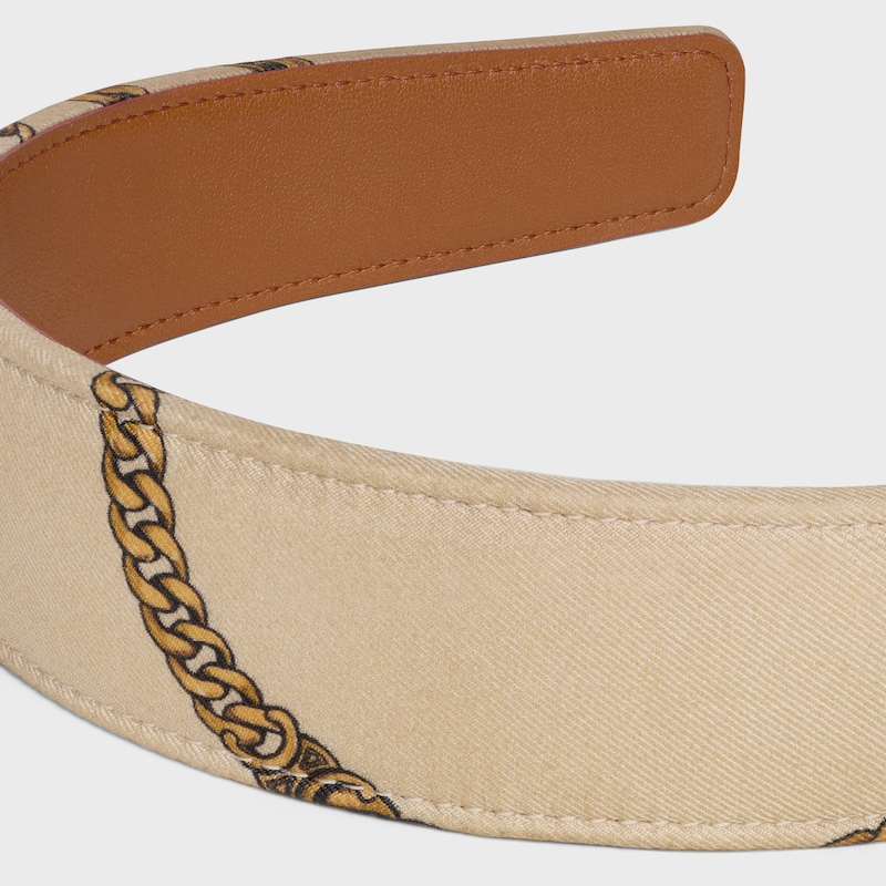 Celine Chains Headband in Silk and Calfskin - BEIGE / Gold - HAIR ACCESSORIES - 1 | CELINE