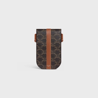 Phone Pouch with flap IN Triomphe Canvas and Calfskin - TAN - TRIOMPHE CANVAS - 1 | CELINE