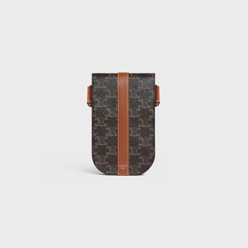 POCHETTE PARA MÓVIL CON SOLAPA DE LONA TRIOMPHE Y PIEL DE BECERRO - TOSTADO - ACCESORIOS TECNOLÓGICOS - 1 | CELINE
