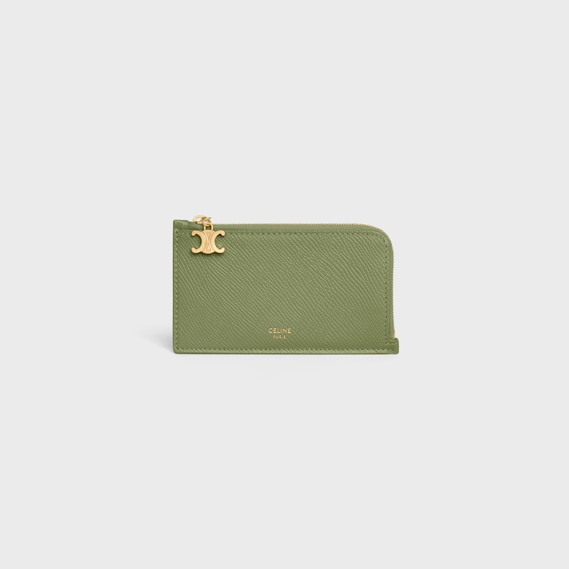 LONG ZIPPED CARD HOLDER IN GRAINED CALFSKIN - LIGHT KHAKI - COIN AND CARD HOLDERS - 1 | CELINE