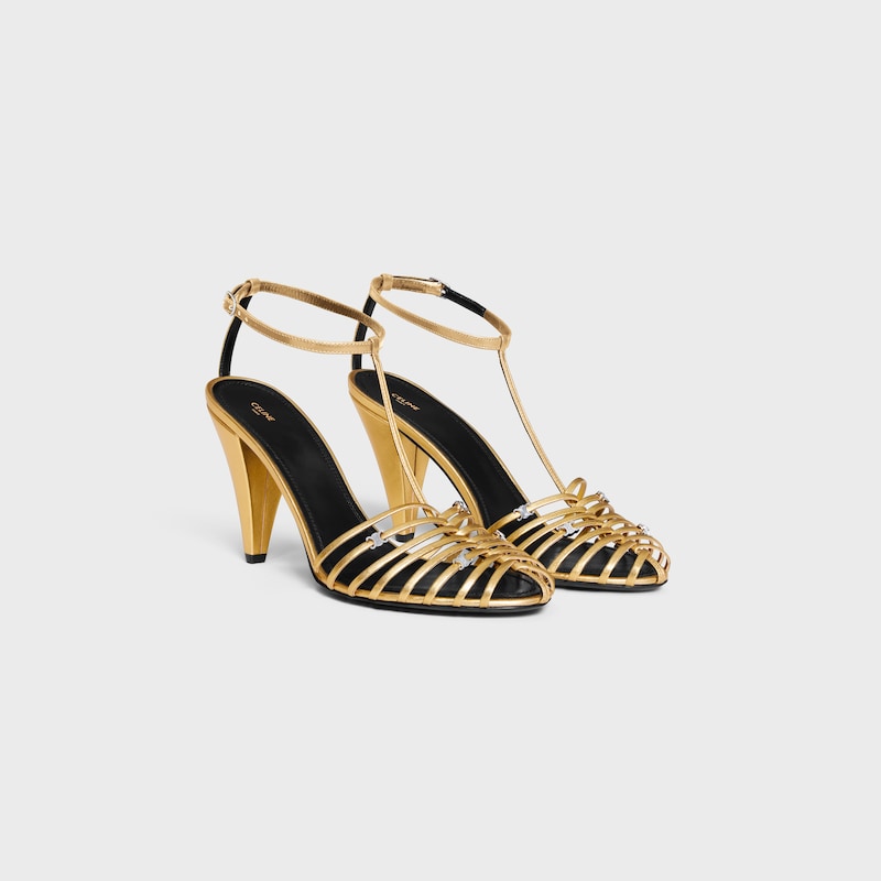 CELINE CAGE - STRAPPY SANDAL IN LAMINATED LAMBSKIN - GOLD -  - 1 | CELINE