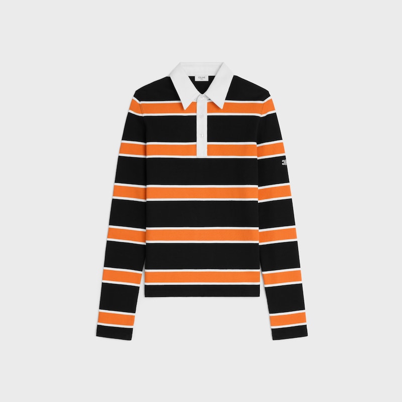 polo shirt IN STRIPED COTTON JERSEY - BLACK/WHITE/ORANGE -  - 1 | CELINE