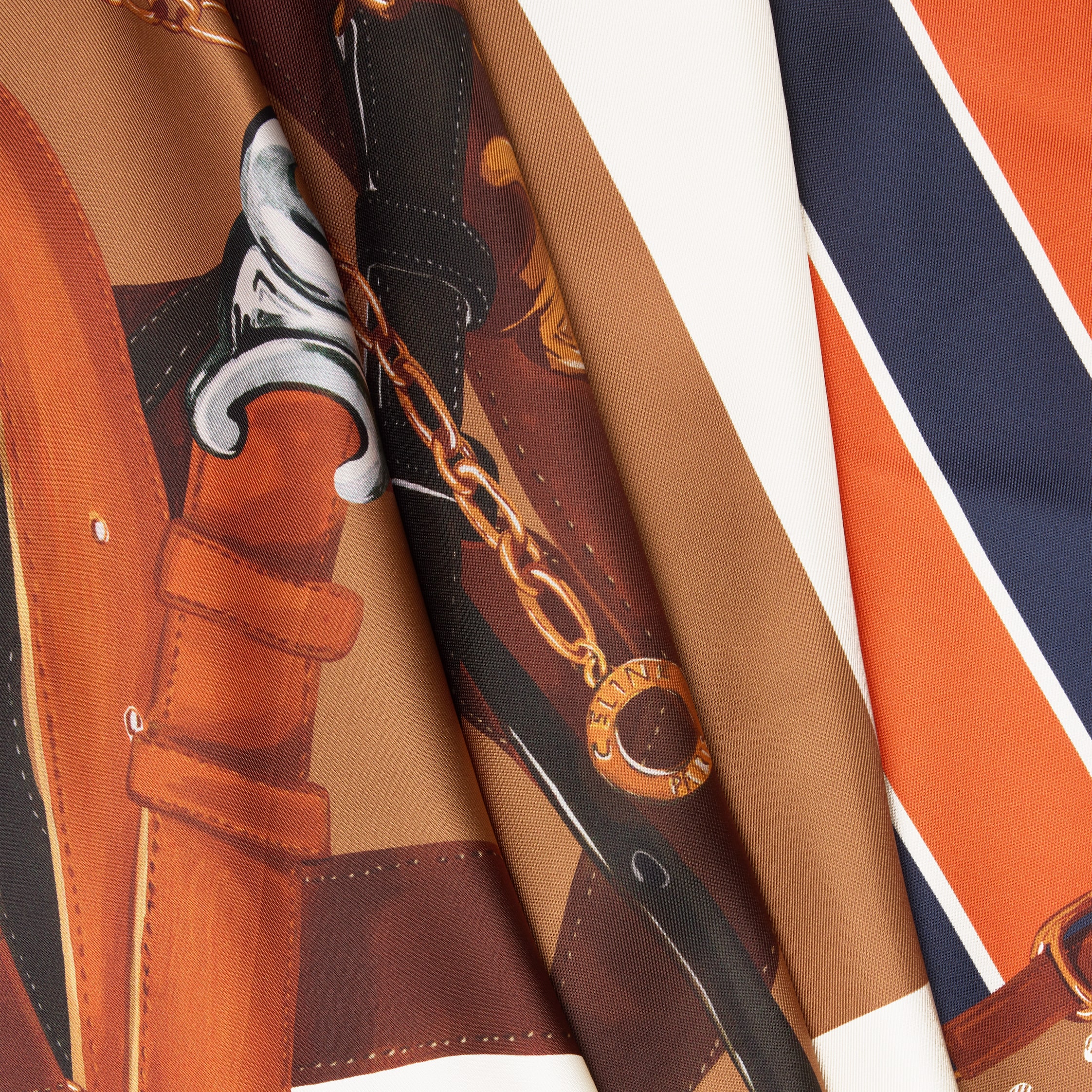 square IN silk twill - COGNAC/NAVY/WHITE | CELINE