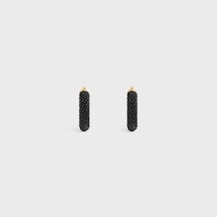 Celine Défilé Bold Hoops in Glass Beads and Brass with Gold Finish - BLACK / GOLD - EARRINGS - 2 | CELINE
