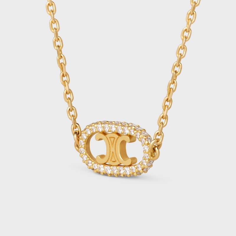 Maillon Triomphe Necklace in Yellow Gold and Diamonds - Yellow Gold & White - CELINE GRAND SOIR - 1 | CELINE