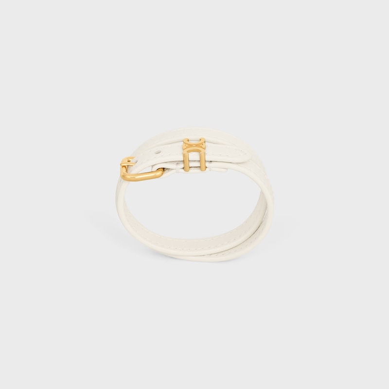 Les Cuirs Celine Double Bracelet in Smooth Calfskin and Brass with Gold Finish - ECRU / GOLD -  - 1 | CELINE