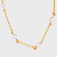 Les Perles Celine Straight Necklace in Resin Pearls and Brass with Gold Finish - GOLD / IVORY - NECKLACES - 2 | CELINE