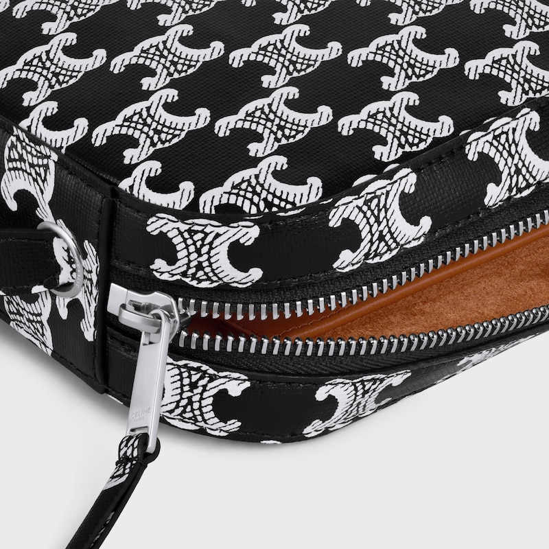 MESSENGER BAG WITH CHARM IN TRIOMPHE CANVAS AND SMOOTH LAMBSKIN - Black / White - CROSS-BODY BAGS - 1 | CELINE