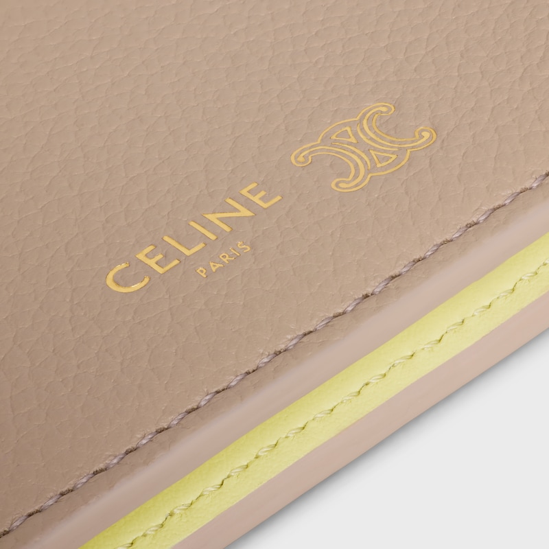 BI-FOLD CARD HOLDER TRIOMPHE STAMP IN SUPPLE GRAINED CALFSKIN - SAFARI / CITRUS - COIN AND CARD HOLDERS - 1 | CELINE